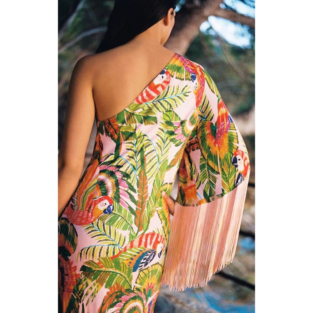 Farm Rio NEW Maccaw Leaves One Shoulder Midi Dress, Med - Picture 5 of 14